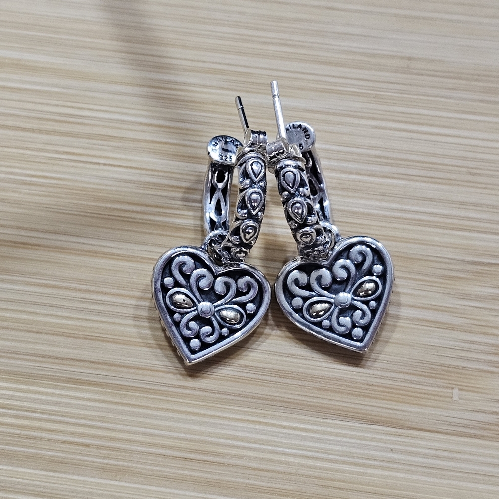 A By John Hardy 925 and 14K Hoop Earrings With Heart Charms - Picture 7 of 15